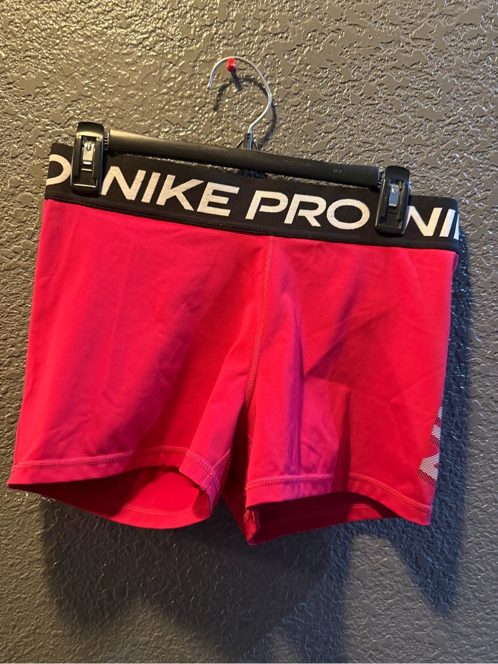 Nike Women's red Athletic Compression Shorts with Black Branded Waistband